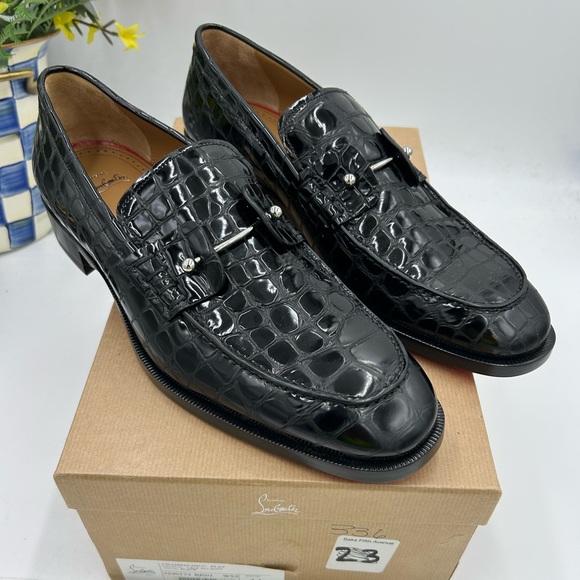 Men's Christian Louboutin chambelimoc croc embossed leather loafers size 44 - Picture 1 of 11